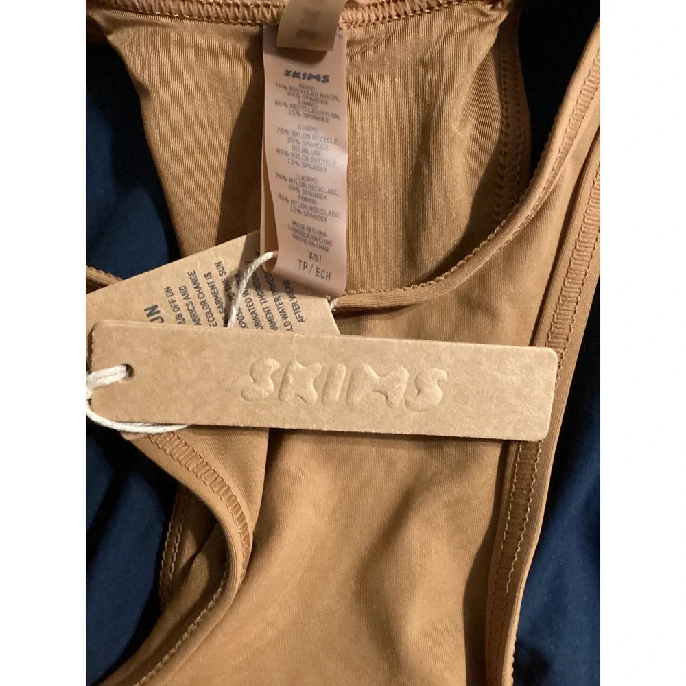 SKIMS Recycled Swim High Neck Racerback Top Almond Tan XS BT-HNK-2786 NWT